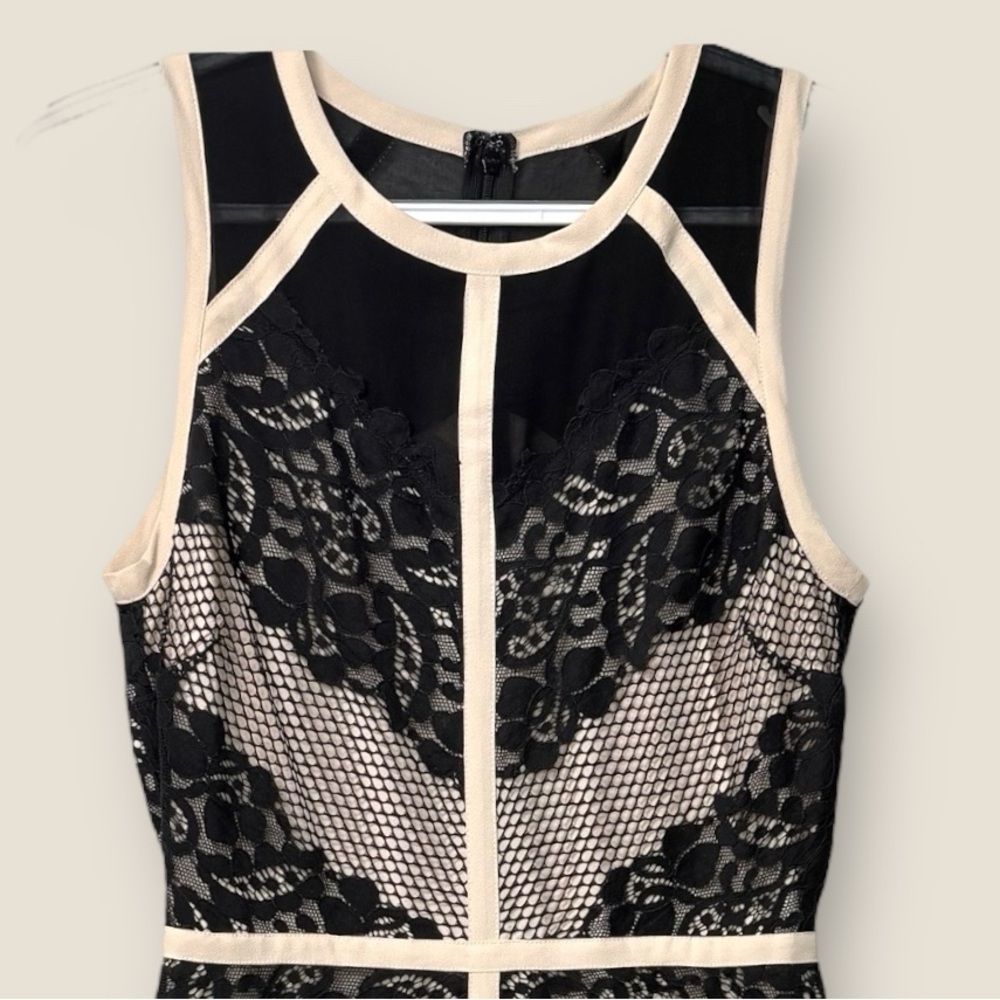 New Adelyn Rae Lace Bodycon Dress M Illusion Mesh Black&Nude Bandage Style Prom - Picture 8 of 12